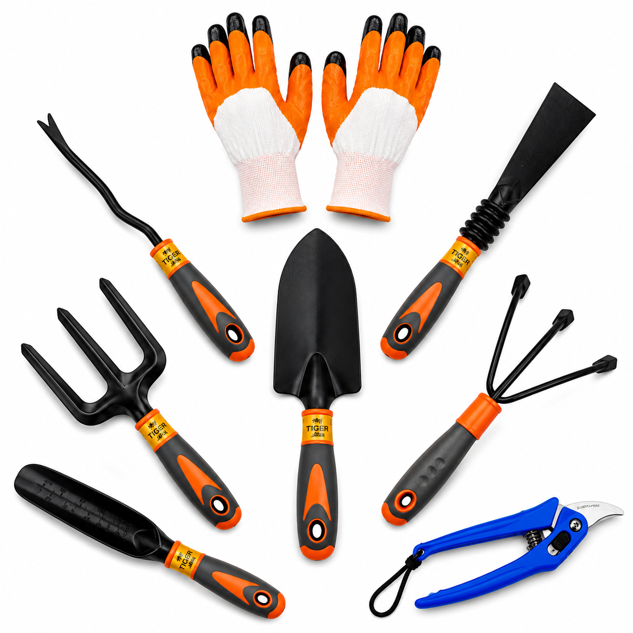 Gardening hand tools and gloves